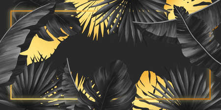 elegant black golden frame with tropical leaves vector design illustrationのイラスト素材