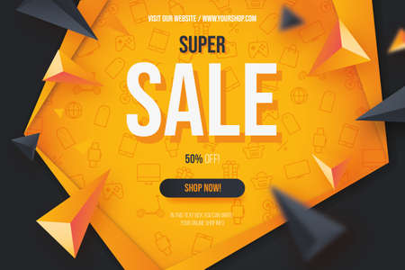 modern super sale orange background with iconsのイラスト素材