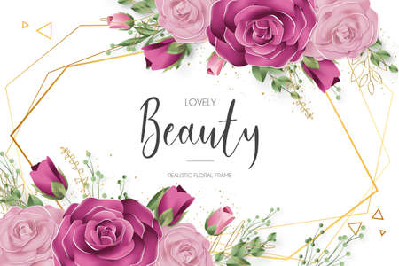 beautiful realistic floral frame template vector design illustrationのイラスト素材
