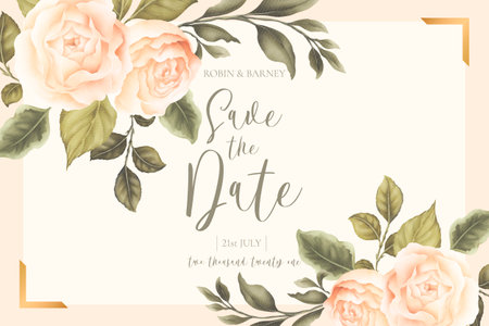 beautiful floral wedding card with peachy peoniesのイラスト素材