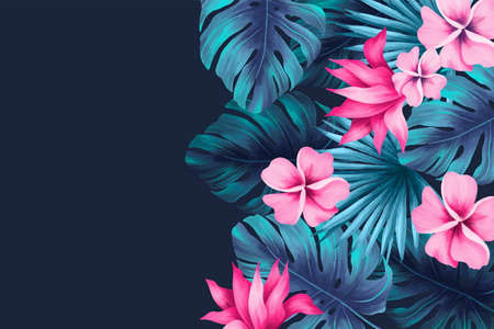 tropical background with leaves flowers design vector illustrationのイラスト素材