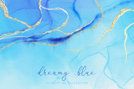 dreamy blue gold alcohol ink background design vector illustrationのイラスト素材
