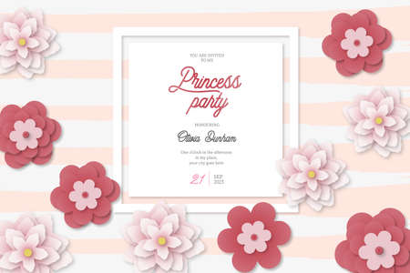 beautiful princess party card background with flowers design vector illustrationのイラスト素材