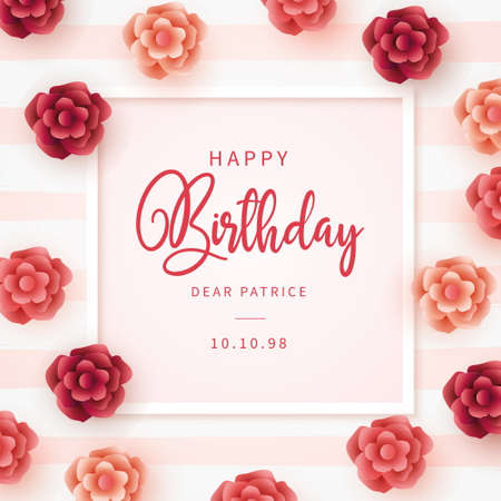 modern happy birthday card with flowers design vector illustrationのイラスト素材
