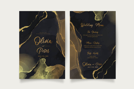 elegant black golden wedding invitation menu template design vector illustrationのイラスト素材