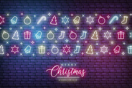 merry christmas background with neon lights design vector illustrationのイラスト素材