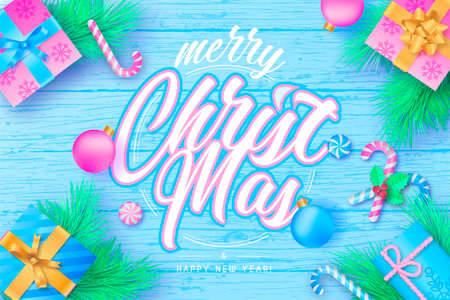 cute christmas background with lettering pastel colors design vector illustrationのイラスト素材