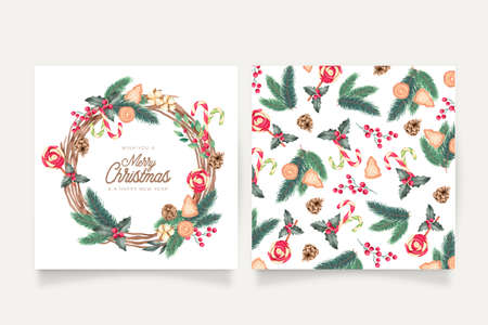 watercolor christmas card templates design vector illustrationの写真素材