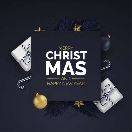 modern christmas frame with realistic elements vector design illustration