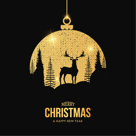 merry christmas background with golden style reinder silhouette vector design illustrationのイラスト素材