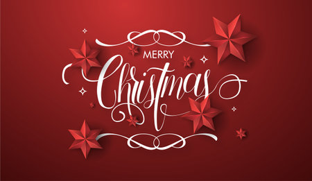merry christmas lettering with elegant composition realistic 3d christmas decoration vector design illustrationのイラスト素材