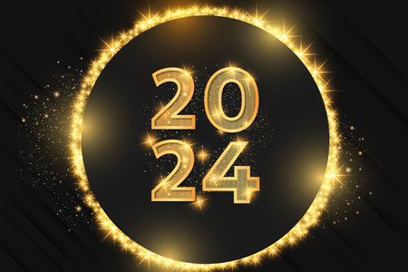 happy new year 2024 background with circle lights frame vector design illustrationのイラスト素材