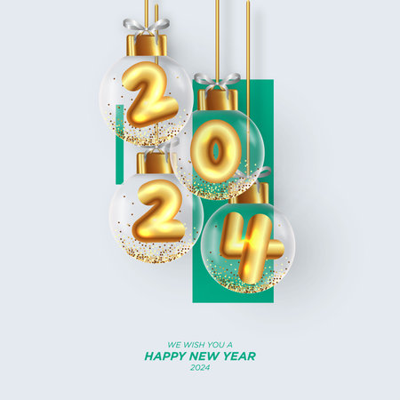 happy new year 2024 banner with memphis shape vector design illustrationのイラスト素材