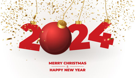happy new year 2024 background with christmas balls vector design illustrationのイラスト素材