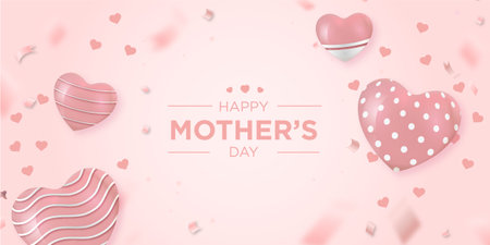 happy mother s day pink background with hearts vector design illustrationのイラスト素材