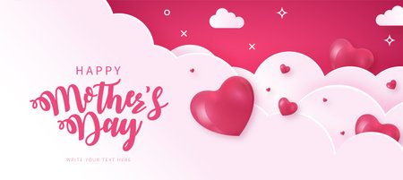 happy mother s day background with flat sky hearts vector design illustrationのイラスト素材