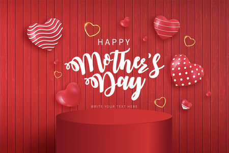 happy mother s day background with red wood vector design illustrationのイラスト素材