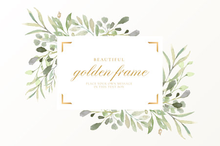 beautiful golden frame with watercolor flowers vector design illustrationのイラスト素材