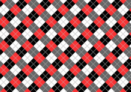 Scotland tartan fabric texture seamless diagonal pattern, black,white and red color tones. Use for background, banner, fabric pattern, printing, etc. Vector illustration. EPS 10のイラスト素材