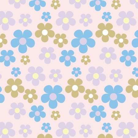 Retro flower seamless pattern in pastel color tone. Use as background, wallpaper, backdrop, wrapping paper, fabric pattern, printing. Vector illustrationのイラスト素材