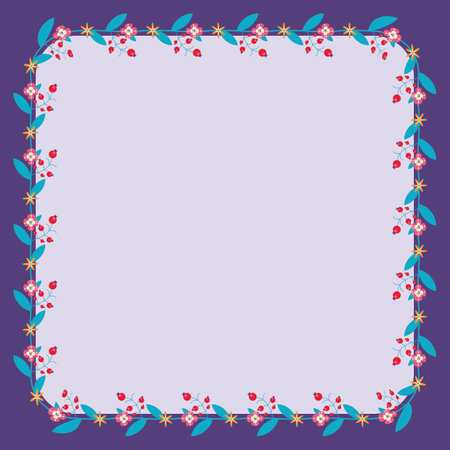 Flowers on rectangle frame on purple background have copy space for putting texts. Used as wallpaper, background, card, printing. Vector Ilustration.のイラスト素材