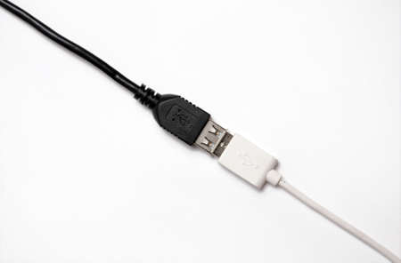 Black and white USB cablesの写真素材