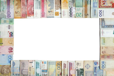 Frame made of various banknotes with copy-space in the centre of the imageの写真素材