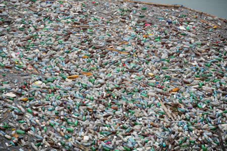 Lots of plastic bottles on a lake surfaceのeditorial素材