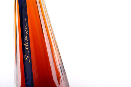 Bucharest, Romania - April 17, 2012: Close-up shot of a bottle of Metaxa. Metaxa is a Greek distilled spirit invented in 1888.のeditorial素材