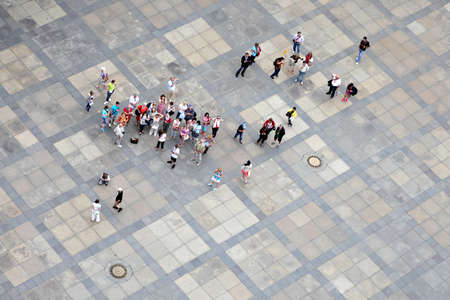 Prague, Czech Republic - July 3, 2012: A group of tourists is pictured from above in front of St.Vitus Cathedral in Prague, Czech Republic.のeditorial素材