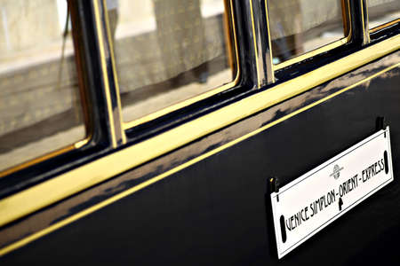 Bucharest, Romania - September 3, 2012: Detail on one of the wagons of the Orient Express train, shortly after arriving in Bucharest. The Venice Simplon-Orient-Express, is a private luxury train service, known as the Orient Express.のeditorial素材