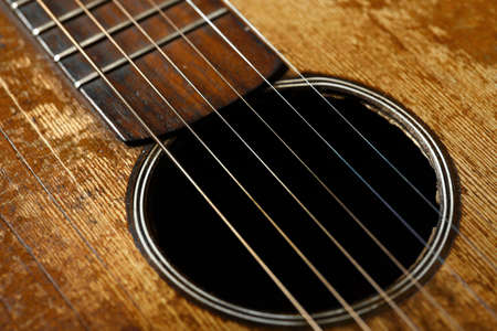 Color detail of an old, vintage guitar