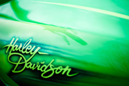 Bucharest, Romania - February 9, 2013: "Harley Davidson" brand name is displayed on a motorcycle tank in Bucharest, Romania.のeditorial素材