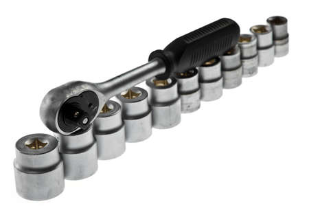 Shot of a used spanner tools set isolated on whiteの写真素材