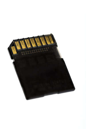 Close up shot of a SD card, on white