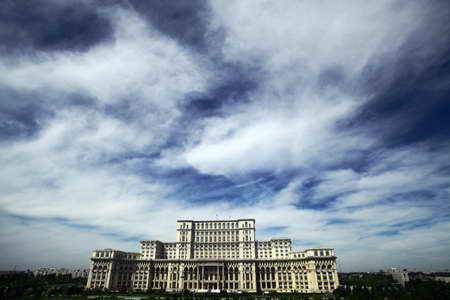 View vith the front side of the Romanian Palace of Parliament.の写真素材