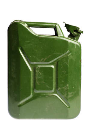 A green vintage and dirty jerrycan isolated on whiteの写真素材