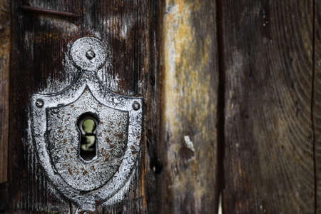 Detail of a vintage lock system and a keyholeの写真素材