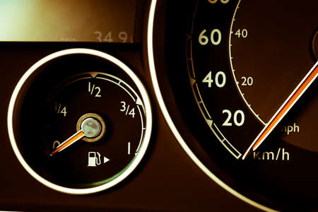 Close-up shot of a fuel gauge in a carの写真素材