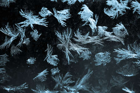 Close-up shot of some icy-flowers on a window