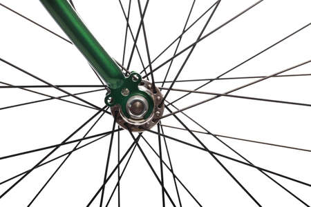 Color detail of the wheel of a bicycle, with spokes.