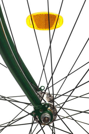 Color detail of the wheel of a bicycle, with spokes.