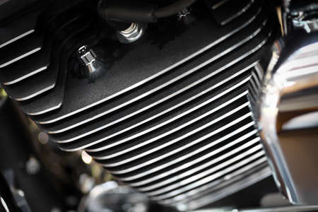 Close-up shot of an air-cooled motorcycle engine
