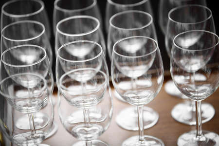 Color detail of some empty wine glasses.の写真素材