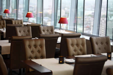 Interior with some lamps and tall windows.のeditorial素材