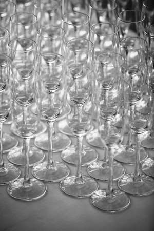 Color detail of some empty champagne glasses.の写真素材