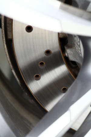 Close-up shot of a car's brake disc.