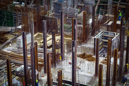 Bucharest, Romania - October 9, 2014: General view of some workers on a construction site in Bucharest, Romania.のeditorial素材