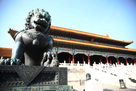 Beijing, China - September 18, 2014: Color detail of a dragon statue at the Forbidden City in Beijing, China.のeditorial素材