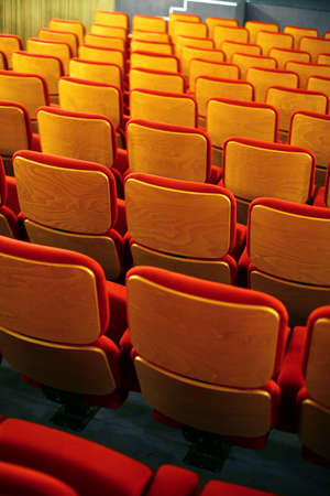 Color vertical shot of some seats in a cinema hall.